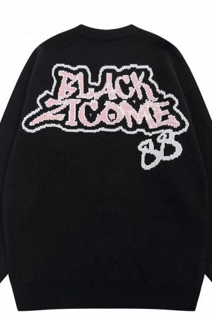 Style Core Aesthetics, New Style Trends - Evil Spider Graphic Knit Cotton Sweater