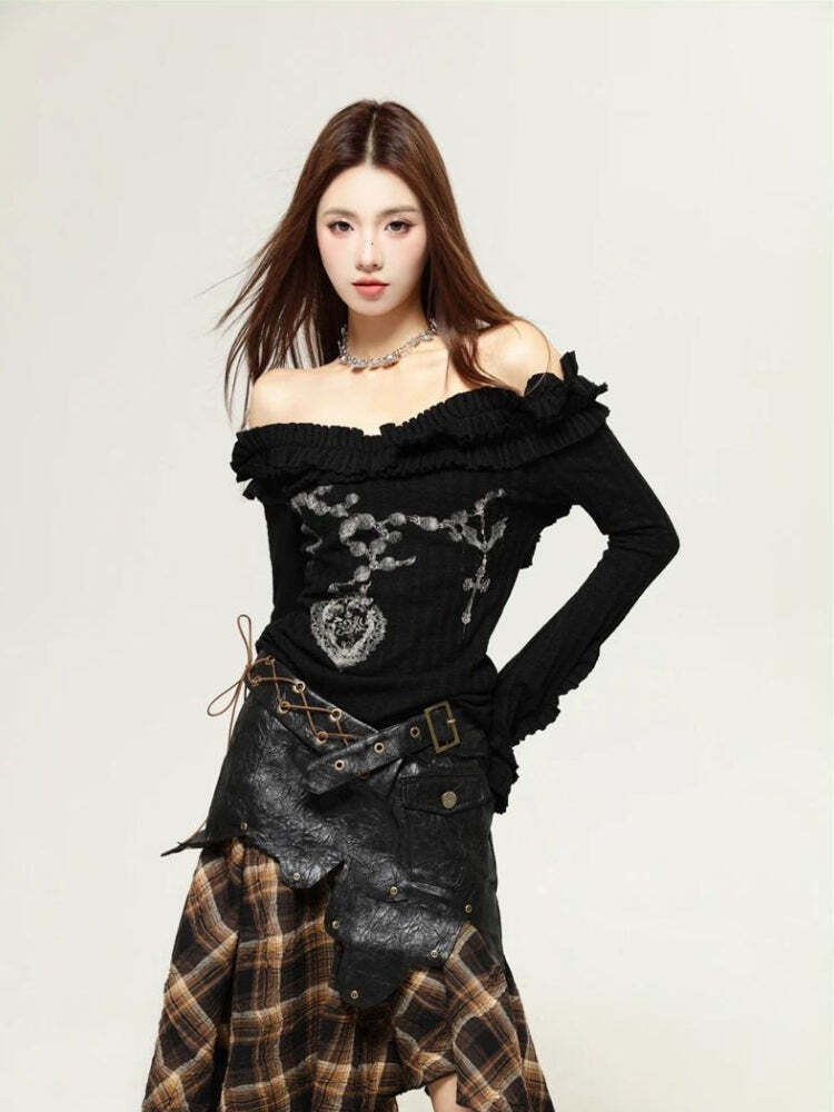 Style Core Aesthetics, New Style Trends - Fairy Grunge Cut Out Shoulder Top Style Core Aesthetics, New Style Trends - Fairy Grunge Cut Out Shoulder Top