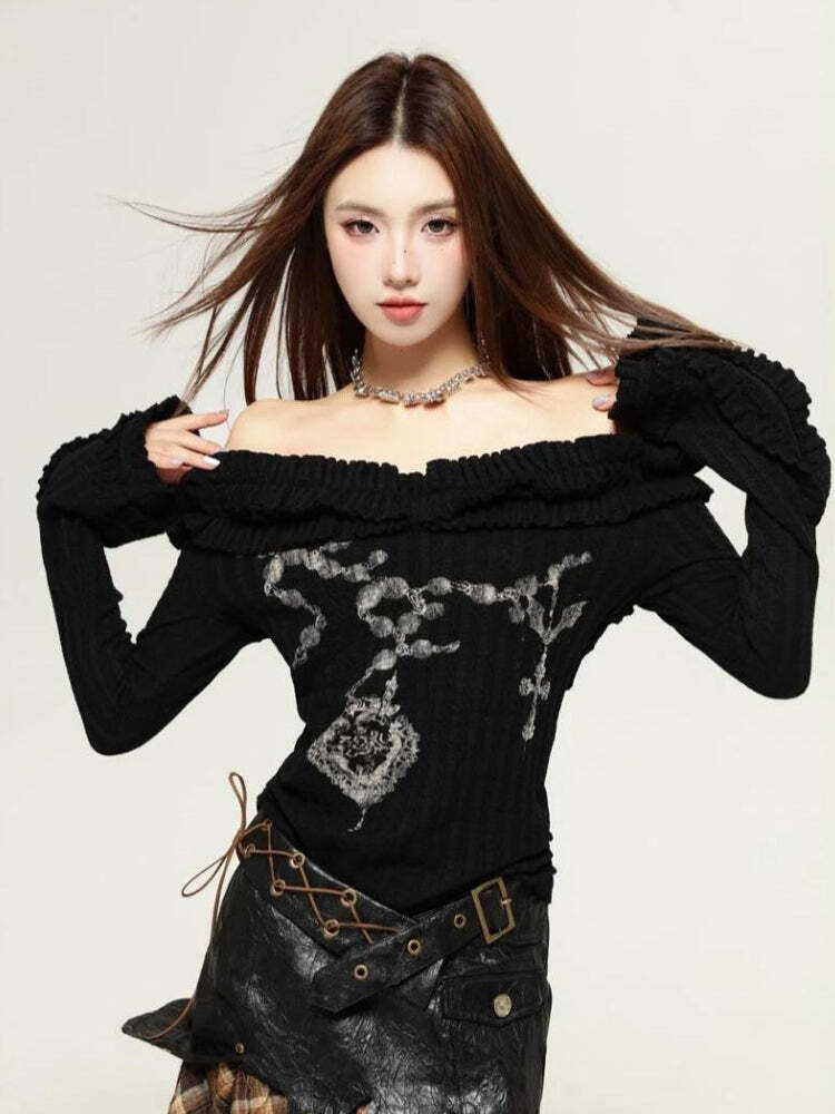 Style Core Aesthetics, New Style Trends - Fairy Grunge Cut Out Shoulder Top Style Core Aesthetics, New Style Trends - Fairy Grunge Cut Out Shoulder Top