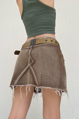 Style Core Aesthetics, New Style Trends - Fairy Grunge Distressed Patchwork Mini Skirt