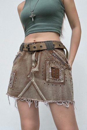 Style Core Aesthetics, New Style Trends - Fairy Grunge Distressed Patchwork Mini Skirt
