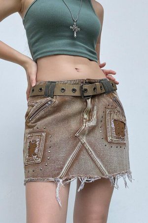 Style Core Aesthetics, New Style Trends - Fairy Grunge Distressed Patchwork Mini Skirt