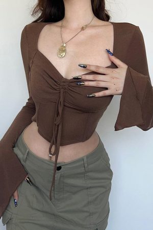 Style Core Aesthetics, New Style Trends - Fairy Grunge Flared Sleeve Crop Top