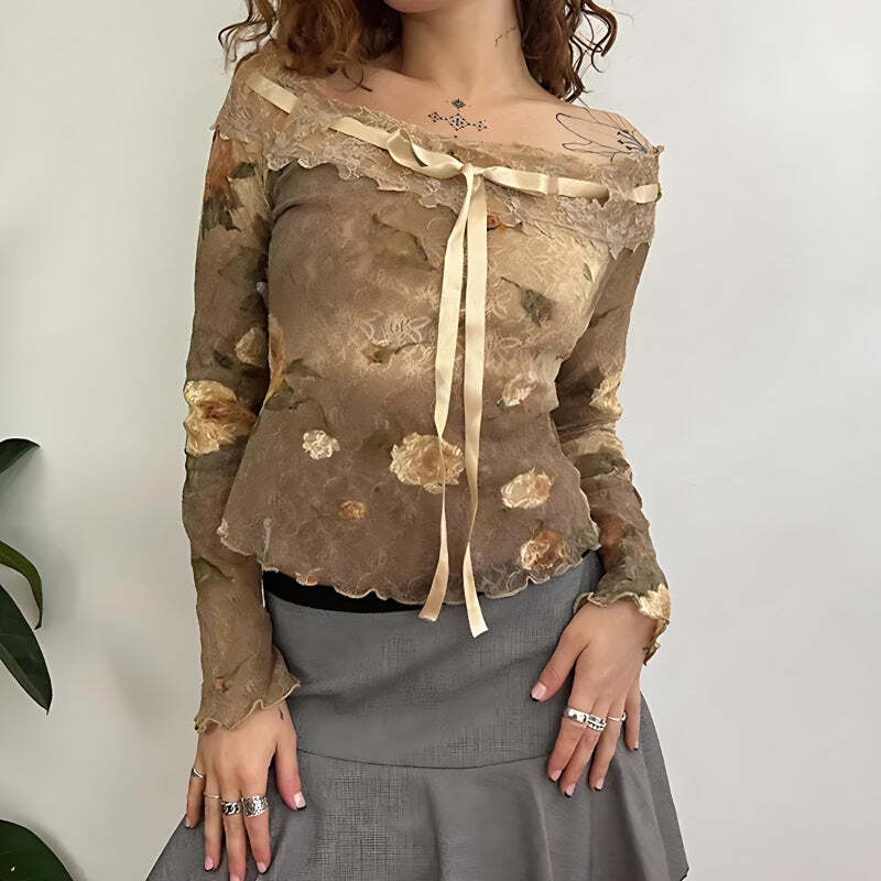 Style Core Aesthetics, New Style Trends - Fairy Grunge Floral Off Shoulder Lace Top Style Core Aesthetics, New Style Trends - Fairy Grunge Floral Off Shoulder Lace Top