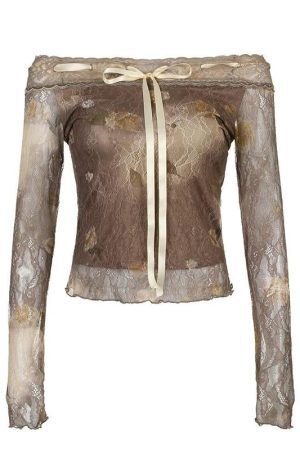 Style Core Aesthetics, New Style Trends - Fairy Grunge Floral Off Shoulder Lace Top