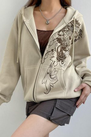 Style Core Aesthetics, New Style Trends - Fairy Grunge Floral Zip-Up Hoodie