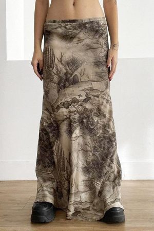 Style Core Aesthetics, New Style Trends - Fairy Grunge Forest Maxi Skirt