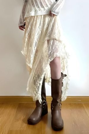 Style Core Aesthetics, New Style Trends - Fairy Grunge Lace Midi Skirt