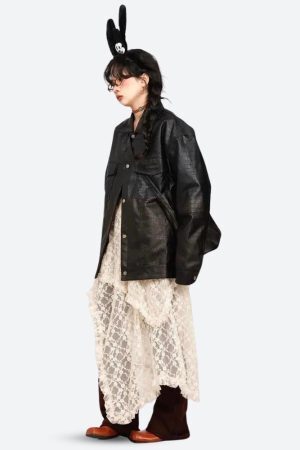 Style Core Aesthetics, New Style Trends - Fairy Grunge Lace Midi Skirt