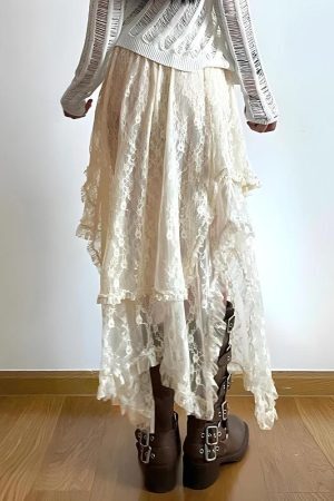 Style Core Aesthetics, New Style Trends - Fairy Grunge Lace Midi Skirt