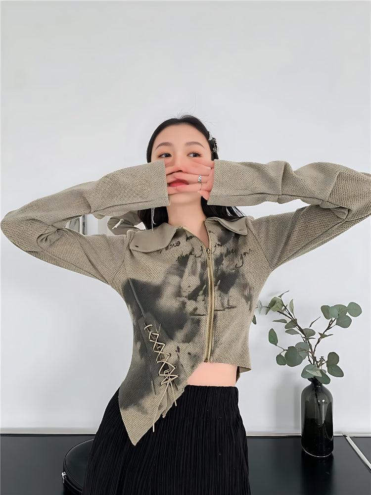 Style Core Aesthetics, New Style Trends - Fairy Grunge Lace Up Asymmetric Cardigan Style Core Aesthetics, New Style Trends - Fairy Grunge Lace Up Asymmetric Cardigan