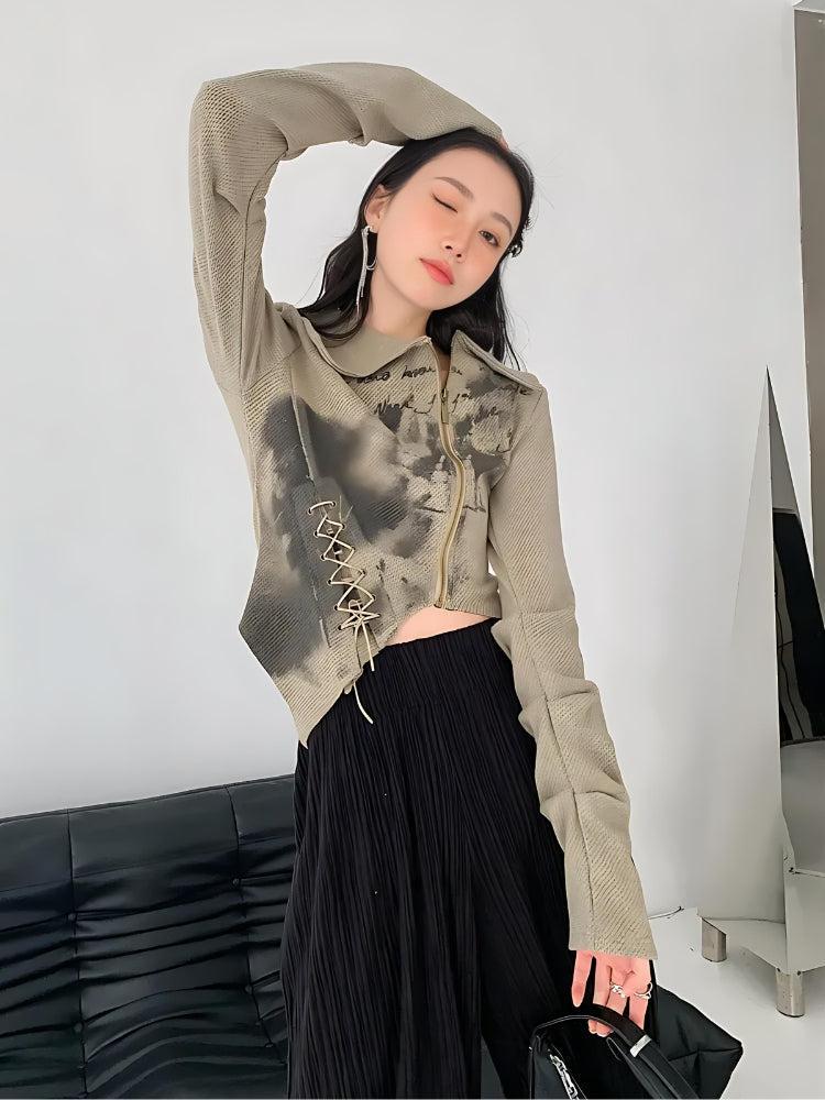 Style Core Aesthetics, New Style Trends - Fairy Grunge Lace Up Asymmetric Cardigan Style Core Aesthetics, New Style Trends - Fairy Grunge Lace Up Asymmetric Cardigan