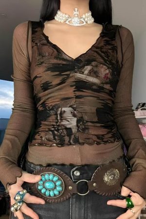 Style Core Aesthetics, New Style Trends - Fairy Grunge Mesh Sheer Top