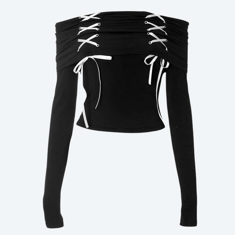 Style Core Aesthetics, New Style Trends - Fairy Grunge Off Shoulder Lace Up Top Style Core Aesthetics, New Style Trends - Fairy Grunge Off Shoulder Lace Up Top