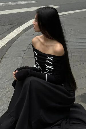 Style Core Aesthetics, New Style Trends - Fairy Grunge Off Shoulder Lace Up Top