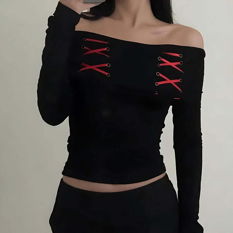 Style Core Aesthetics, New Style Trends - Fairy Grunge Off Shoulder Lace Up Top Style Core Aesthetics, New Style Trends - Fairy Grunge Off Shoulder Lace Up Top