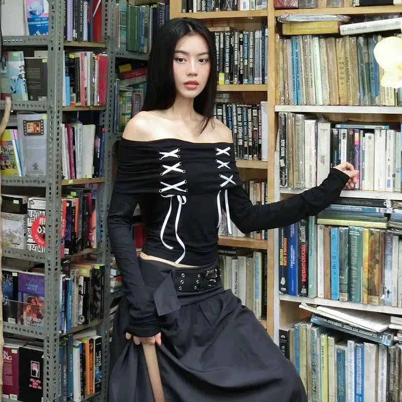 Style Core Aesthetics, New Style Trends - Fairy Grunge Off Shoulder Lace Up Top Style Core Aesthetics, New Style Trends - Fairy Grunge Off Shoulder Lace Up Top