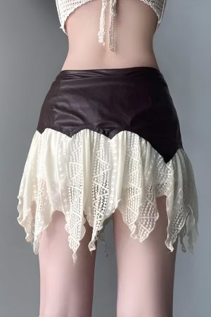 Style Core Aesthetics, New Style Trends - Fairy Grunge Patchwork Lace Mini Skirt