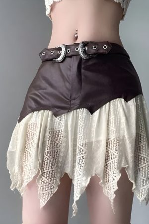 Style Core Aesthetics, New Style Trends - Fairy Grunge Patchwork Lace Mini Skirt