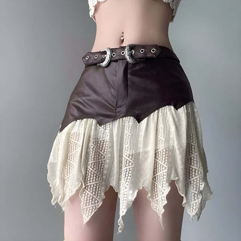 Style Core Aesthetics, New Style Trends - Fairy Grunge Patchwork Lace Mini Skirt