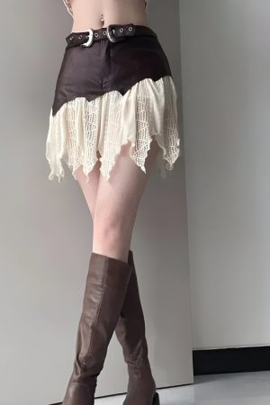 Style Core Aesthetics, New Style Trends - Fairy Grunge Patchwork Lace Mini Skirt