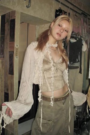 Style Core Aesthetics, New Style Trends - Fairy Grunge Ruffled Crop Cardigan