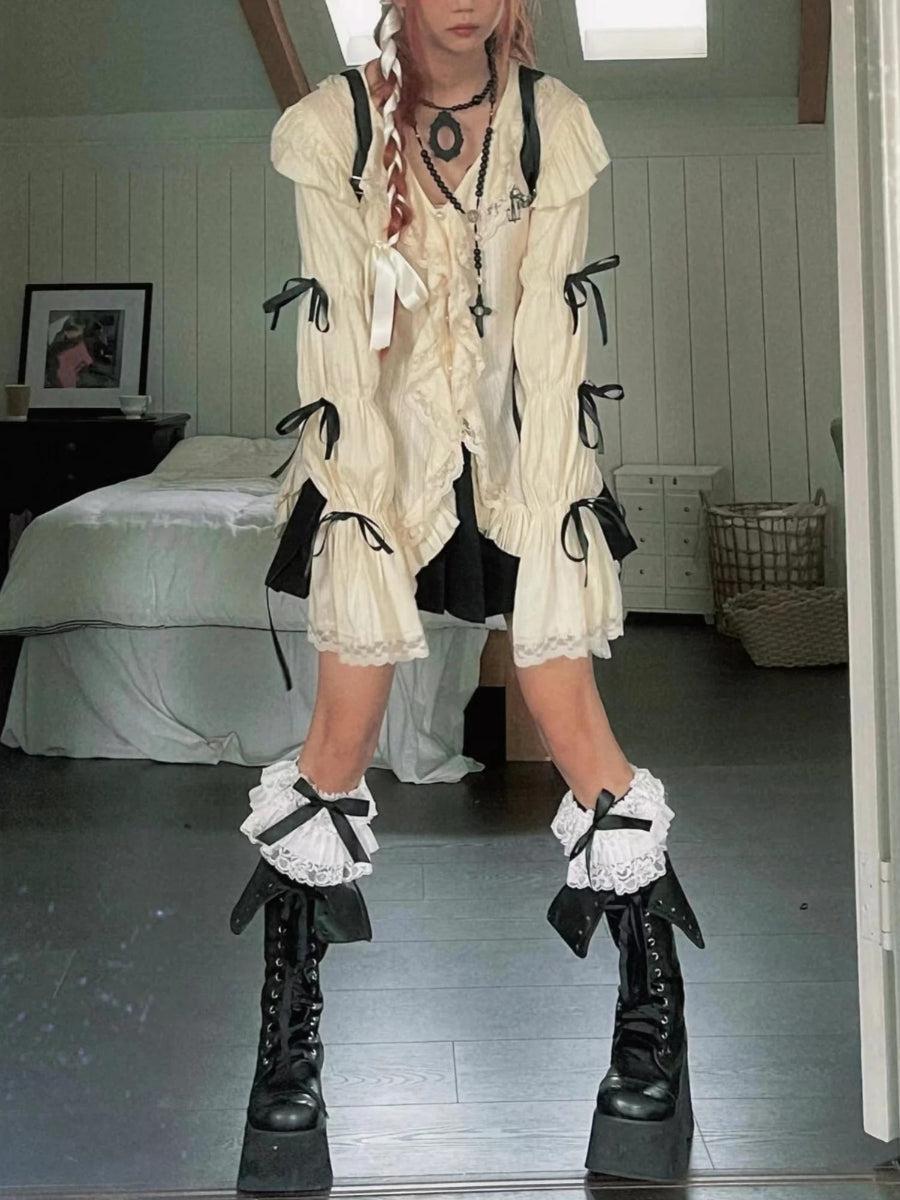 Style Core Aesthetics, New Style Trends - Fairy Grunge Ruffled Lace Up Top Style Core Aesthetics, New Style Trends - Fairy Grunge Ruffled Lace Up Top