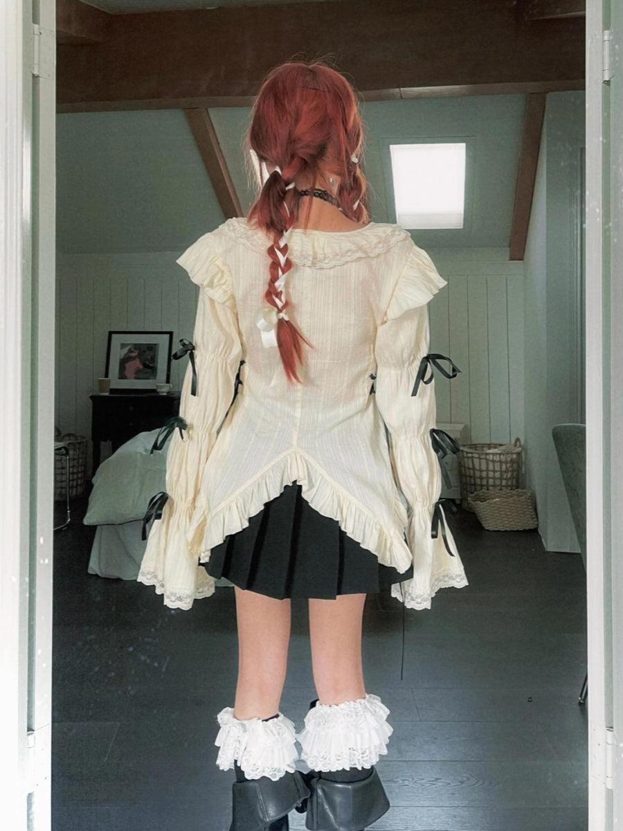 Style Core Aesthetics, New Style Trends - Fairy Grunge Ruffled Lace Up Top Style Core Aesthetics, New Style Trends - Fairy Grunge Ruffled Lace Up Top