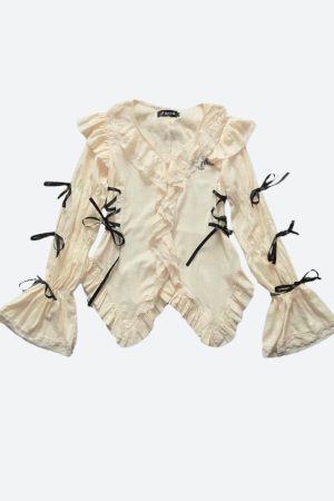Style Core Aesthetics, New Style Trends - Fairy Grunge Ruffled Lace Up Top