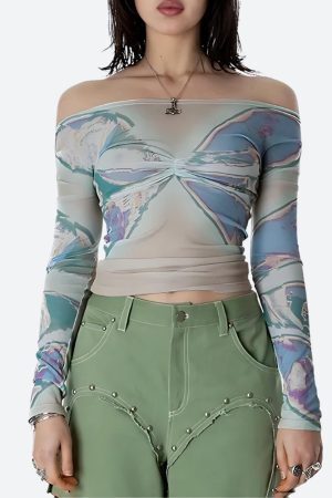 Style Core Aesthetics, New Style Trends - Fairycore Butterfly Mesh Top