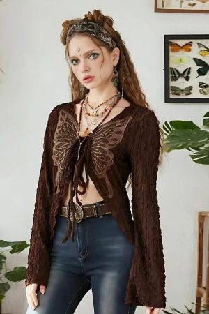 Style Core Aesthetics, New Style Trends - Fairycore Butterfly Open Front Top