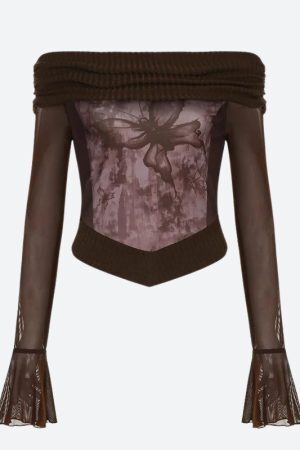 Style Core Aesthetics, New Style Trends - Fairycore Butterfly Ruched Off Shoulder Top