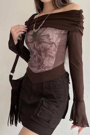 Style Core Aesthetics, New Style Trends - Fairycore Butterfly Ruched Off Shoulder Top