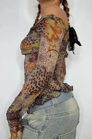 Style Core Aesthetics, New Style Trends - Fairycore Floral Mesh Top