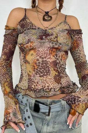 Style Core Aesthetics, New Style Trends - Fairycore Floral Mesh Top