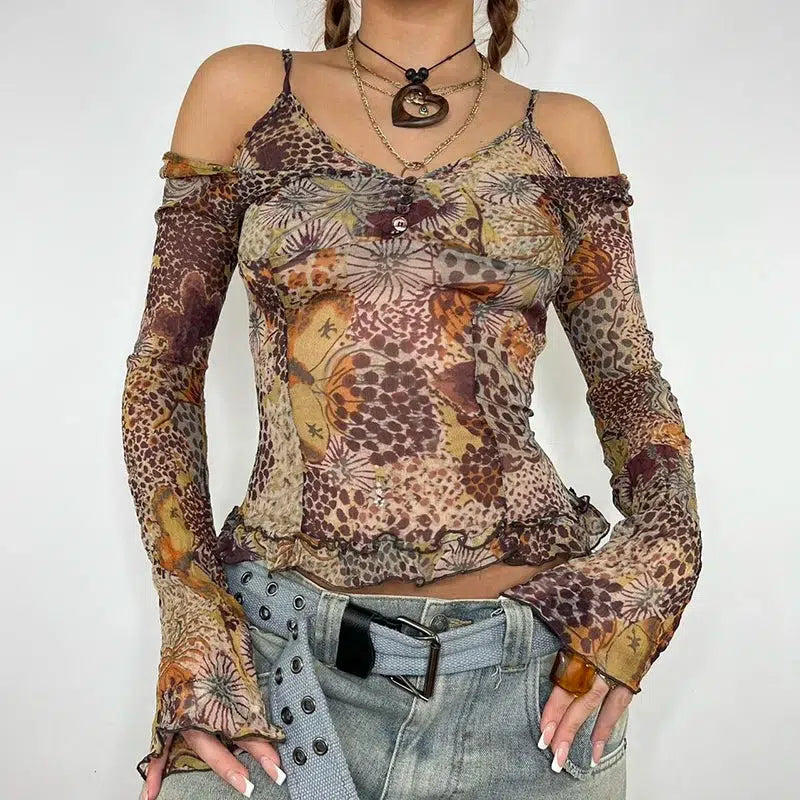Style Core Aesthetics, New Style Trends - Fairycore Floral Mesh Top