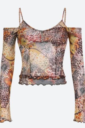 Style Core Aesthetics, New Style Trends - Fairycore Floral Mesh Top