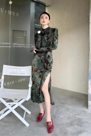 Style Core Aesthetics, New Style Trends - Fairycore Floral Slit Qipao Mini Dress