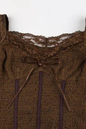 Style Core Aesthetics, New Style Trends - Fairycore Lace Detailed Shirred Top