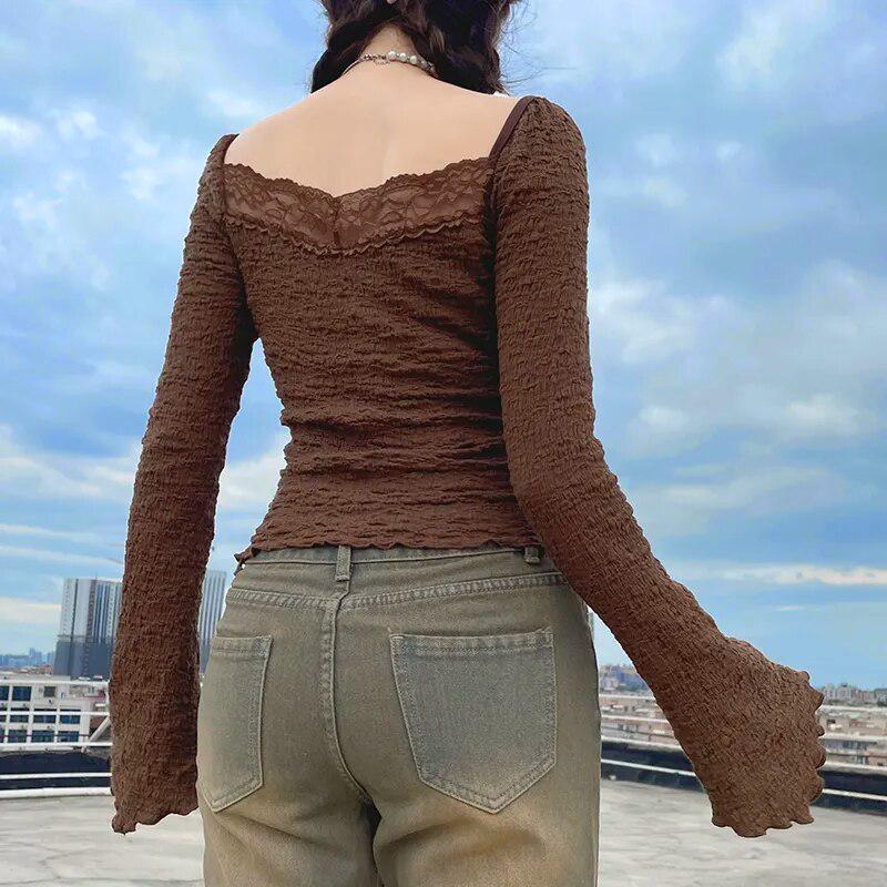 Style Core Aesthetics, New Style Trends - Fairycore Lace Detailed Shirred Top Style Core Aesthetics, New Style Trends - Fairycore Lace Detailed Shirred Top