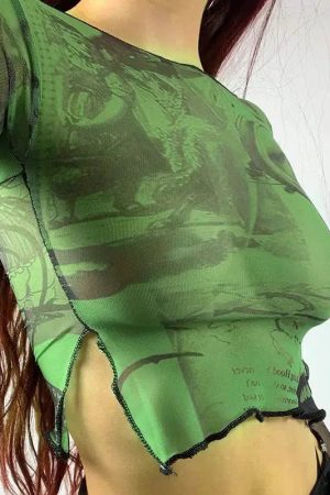 Style Core Aesthetics, New Style Trends - Fairycore Slit Mesh Crop Top