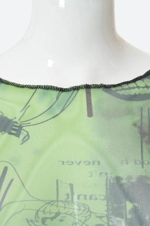 Style Core Aesthetics, New Style Trends - Fairycore Slit Mesh Crop Top