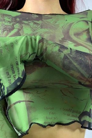 Style Core Aesthetics, New Style Trends - Fairycore Slit Mesh Crop Top