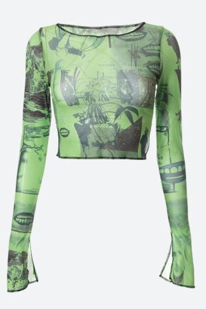 Style Core Aesthetics, New Style Trends - Fairycore Slit Mesh Crop Top