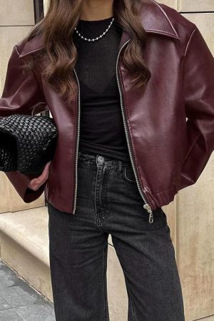 Style Core Aesthetics, New Style Trends - Faux Leather Burgundy Jacket