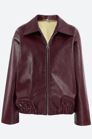 Style Core Aesthetics, New Style Trends - Faux Leather Burgundy Jacket