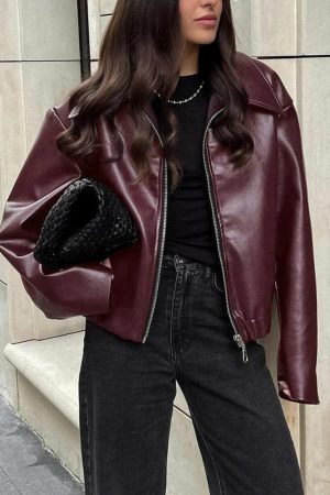 Style Core Aesthetics, New Style Trends - Faux Leather Burgundy Jacket