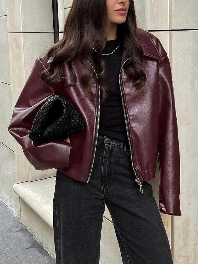 Style Core Aesthetics, New Style Trends - Faux Leather Burgundy Jacket Style Core Aesthetics, New Style Trends - Faux Leather Burgundy Jacket
