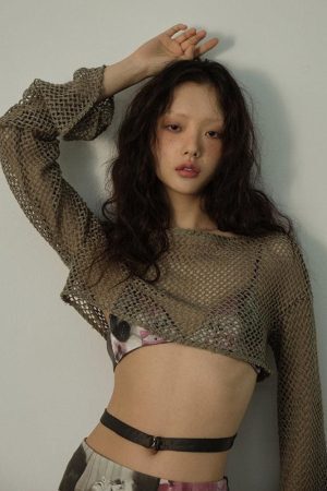 Style Core Aesthetics, New Style Trends - Fishnet Crop Shrug Sweater