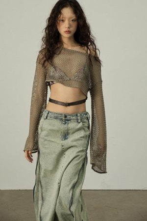 Style Core Aesthetics, New Style Trends - Fishnet Crop Shrug Sweater
